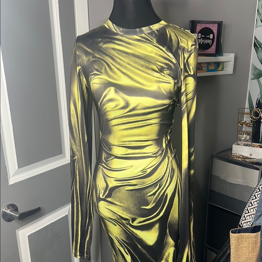 Private Label Green Pleated Wrap Bodycon Dress